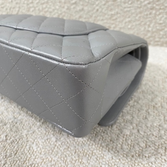 Authentic Chanel Classic Flap Bag Silver Lambskin Bag Medium - Picture 14 of 14